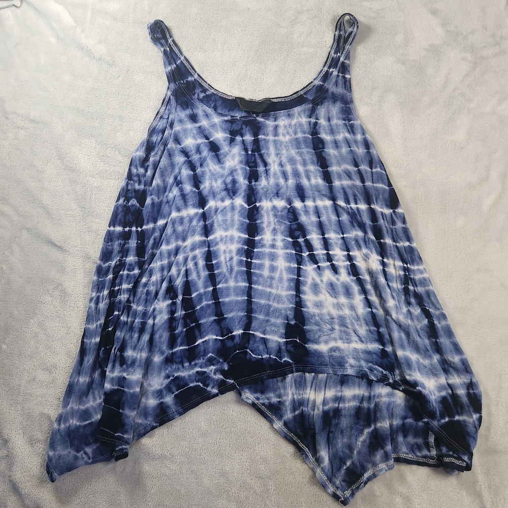 SJS Tank Top Womens M Boho Blue Tie Dye Gypsy Beachy Whimsical Hippie Flowy